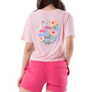 Guy Harvey Womens Flamingo Short Sleeve Cropped T-Shirt